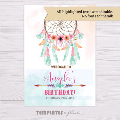 Pink & Green Bohemian Birthday Welcome Poster