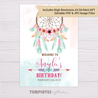 Pink & Green Bohemian Birthday Welcome Poster