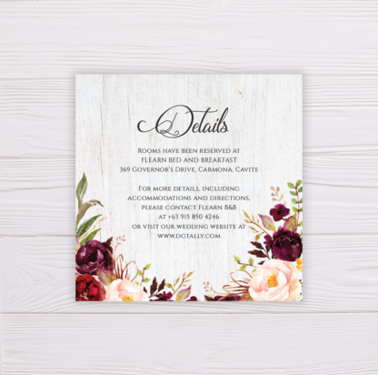 Rustic Wedding Invitation Set - Maroon/Red/Blush Flowers, Floral