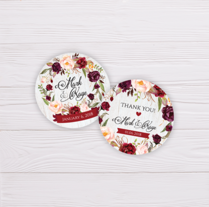 Rustic Wedding Invitation Set - Maroon/Red/Blush Flowers, Floral