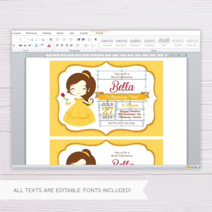Belle Beauty and the Beast Invitation Template in MS Word