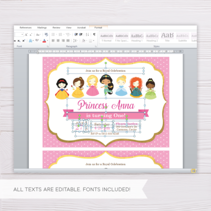 Disney Princesses Invitation Template in MS Word