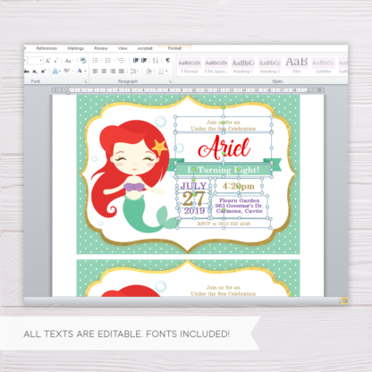 Princess Ariel Little Mermaid Invitation Template in MS Word