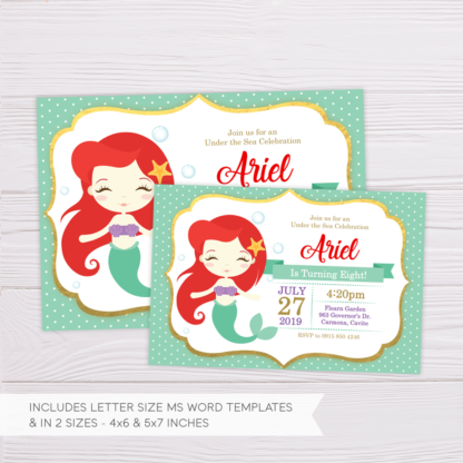 Princess Ariel Little Mermaid Invitation Template