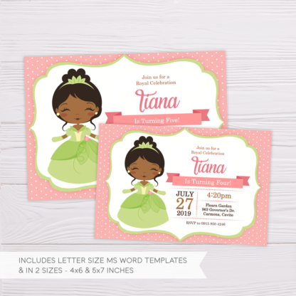 Princess Tiana The Frog and the Princess Invitation Template