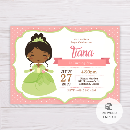Princess Tiana The Frog and the Princess Invitation Template