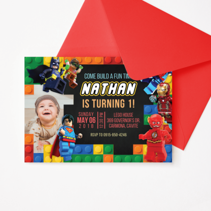 Superheroes Lego Invitation with Picture