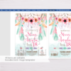 Bohemian Birthday Invitation Template - Pink/Green Feathers, Dreamcatcher