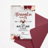 Bohemian Birthday Invitation Template - Red/Maroon/Burgundy/Blush Flowers, Floral