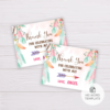 Bohemian Thank You Card Template - Watercolor Pink and Green Feathers