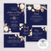 Navy Blue Wedding Invitation Set Template - Blush Flowers/Floral