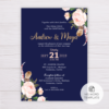 Navy Blue Wedding Invitation Template - Blush Flowers/Floral