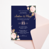 Navy Blue Wedding Invitation Template - Blush Flowers/Floral