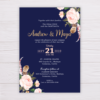 Navy Blue Wedding Invitation Set Template - Blush Flowers/Floral