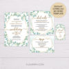 Greenery with Gold Frame Wedding Invitation Suite Template in MS Word