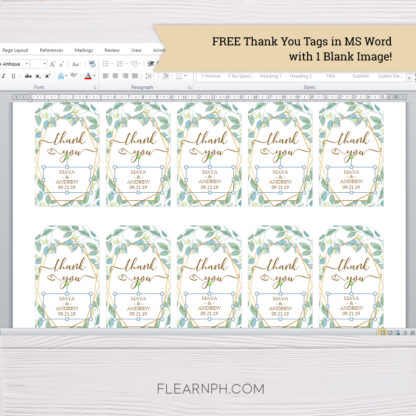 Greenery with Gold Frame Thank You Tag Template in MS Word