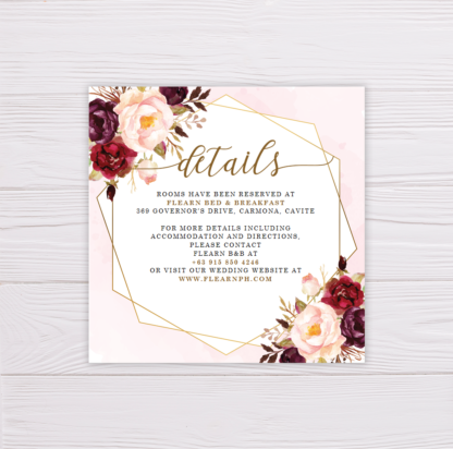 Marsala Flowers with Gold Frame Wedding Invitation Template - Details Card