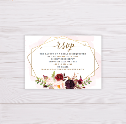 Marsala Flowers with Gold Frame Wedding Invitation Template - RSVP Card