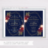 Navy Blue with Marsala Flowers and Gold Frame Wedding Invitation Template
