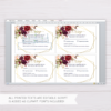 Navy Blue with Marsala Flowers and Gold Frame Wedding Invitation Suite Template - RSVP