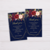 Navy Blue with Marsala Flowers and Gold Frame Wedding Invitation Suite Template - Thank You Card