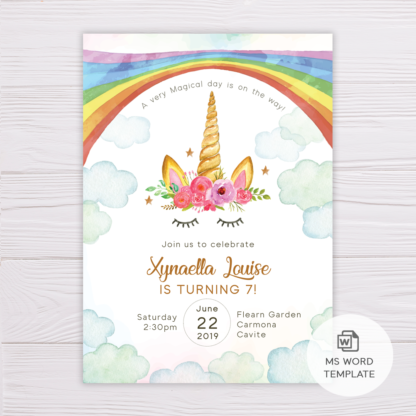 Rainbow Unicorn Invitation Template