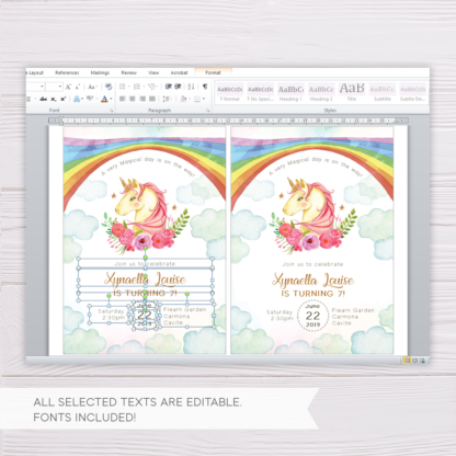 Rainbow Unicorn Invitation Template in MS Word