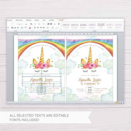 Rainbow Unicorn Invitation Template in MS Word