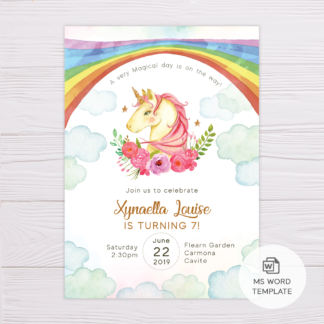 Rainbow Unicorn Invitation Template