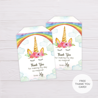 Rainbow Unicorn Thank You Card Template