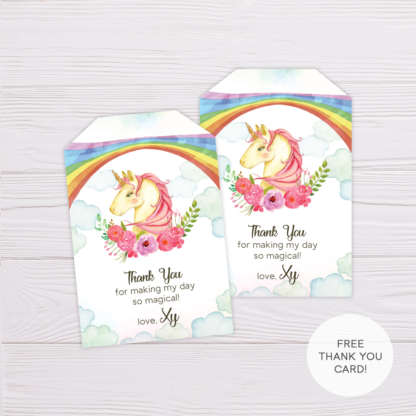 Rainbow Unicorn Thank You Card Template