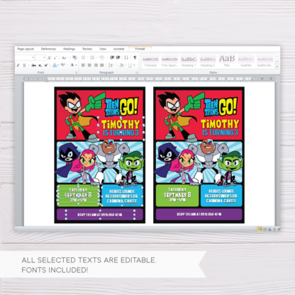 Teen Titans Go! Invitation Template in Ms Word