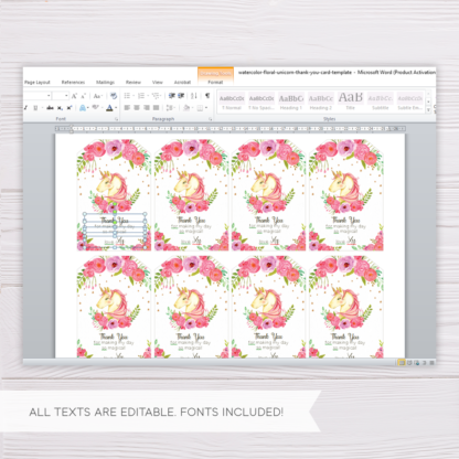 Unicorn Thank You Card Template in MS Word