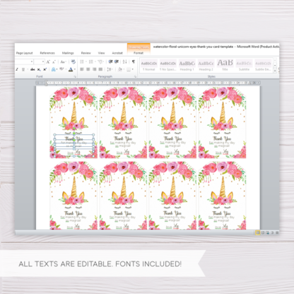 Unicorn Thank You Card Template in MS Word