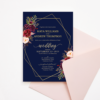 Navy Blue Wedding Invitation Template - Red/Maroon/Marsala Flowers