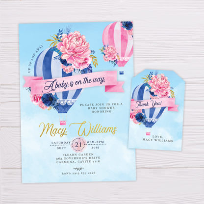 Blue Hot Air Balloon Invitation & Thank You Card