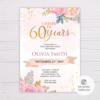 Blush Gold Watercolor Flowers 60th Birthday Invitation Template in MS Word