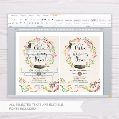 Feathers Wreath Bohemian Invitation Template