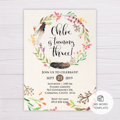 Feathers Wreath Bohemian Invitation Template