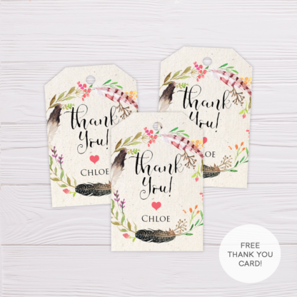 Feathers Wreath Bohemian Favor Tag/Thank You Tag Template
