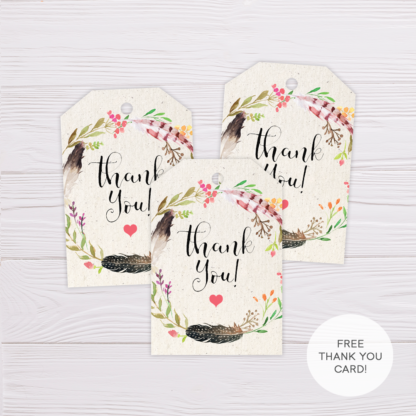 Feathers Wreath Bohemian Favor Tag/Thank You Tag Template