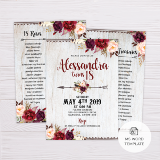 Maroon Floral Bohemian Invitation Template in MS Word