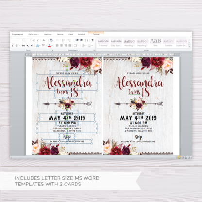 Maroon Floral Bohemian Invitation Template in MS Word