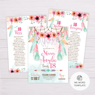 Pink & Green Bohemian Debut Invitation