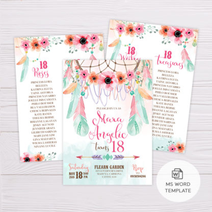 Pink & Green Bohemian Debut Invitation