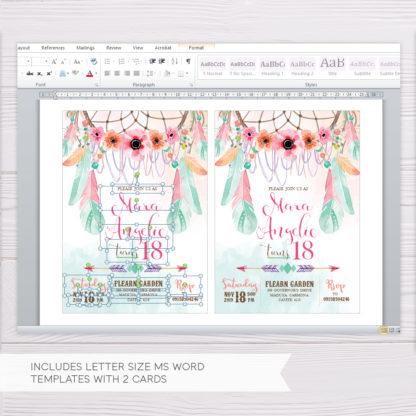 Pink & Green Bohemian Debut Invitation