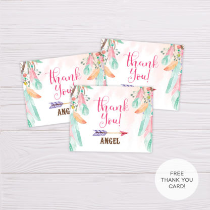 Pink & Green Bohemian Thank You Card