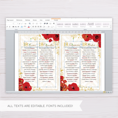 Red Floral and Gold Ornaments with Glitters Royal Debut Invitation Template in MS Word