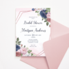 Bridal Shower Invitation with Dusty Blue & Old Rose Color Flowers and Rose gold Frame