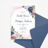 Bridal Shower Invitation with Dusty Blue & Old Rose Color Flowers and Rose gold Frame